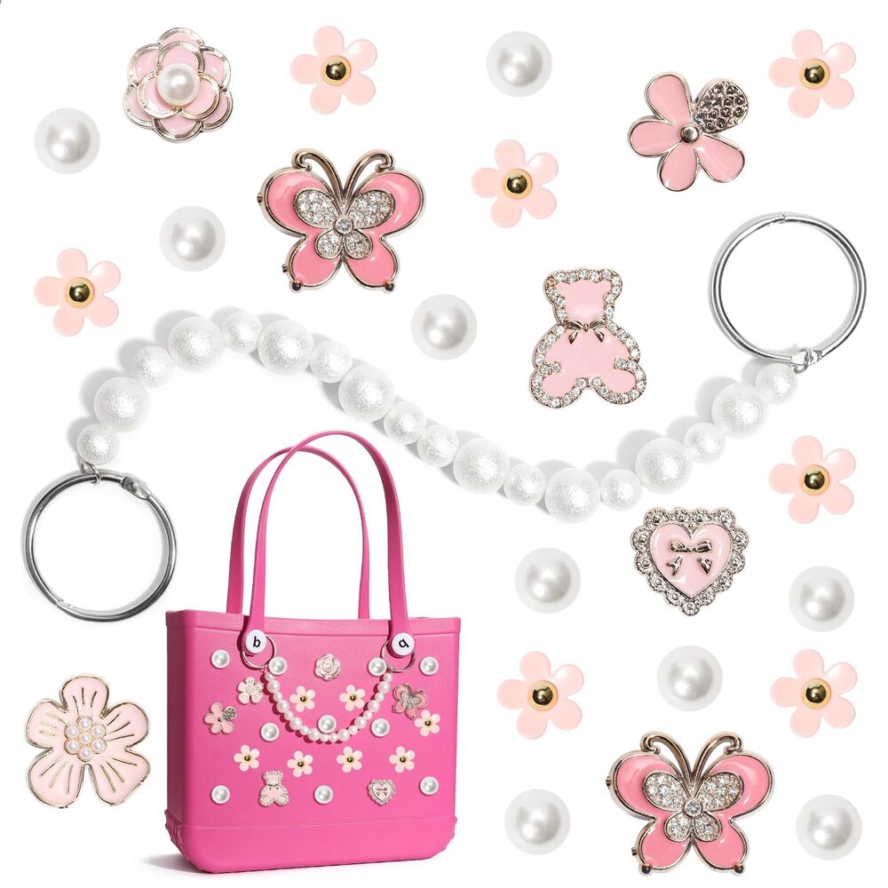 9166 Matte Pearl Chain for Beach Bags , 23Pcs Bling Rhinestone Charms